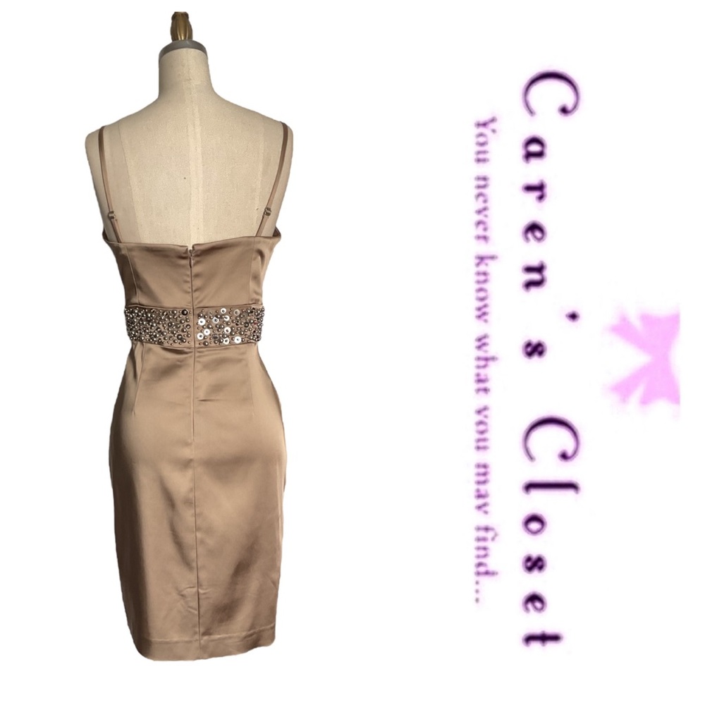 Calvin Klein Gold Stretch Satin Embellished Cocktail Evening  Dress - Picture 8 of 10